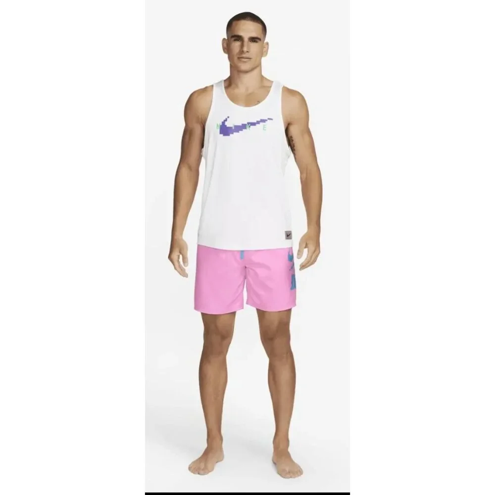 Nike SWIM RI-FIT Digi Logo Tank Top Shirt White NESSD668 Men's Large New with Ta